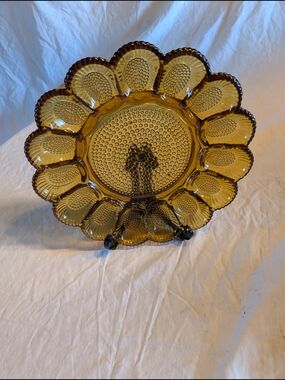2/60$ Indiana Glass Amber Daisy Pattern Serving Plate